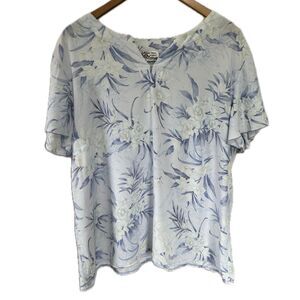Kaua'iana Woman Hawaiian Tropical Floral Flutter Cap Sleeve Flowy Blouse 2X